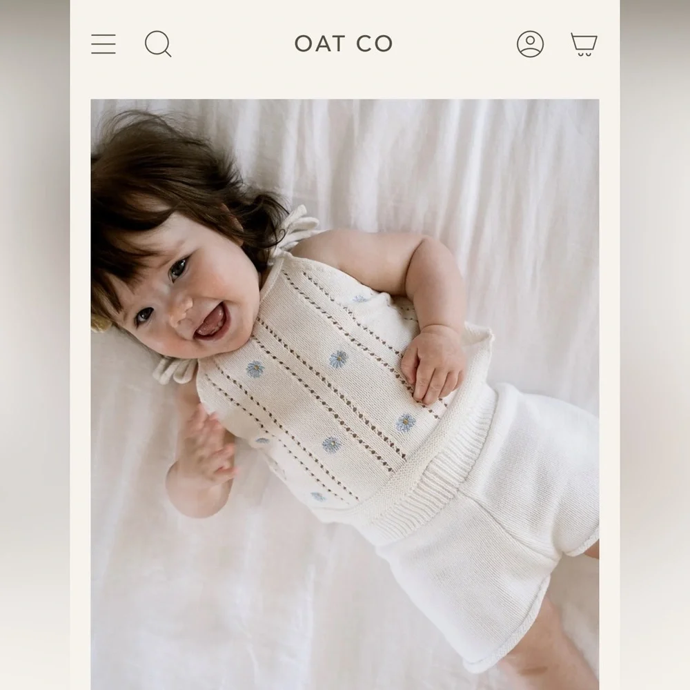 OAT & CO Baby Knit Top 0-6M –Heirloom Tank 'Blue Daisy' Embroidery